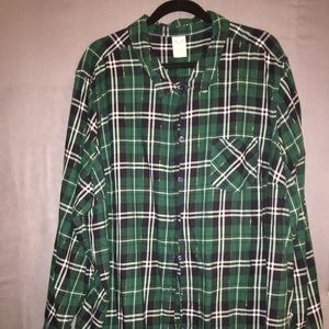 Faded Glory Plus Green Plaid Shirt